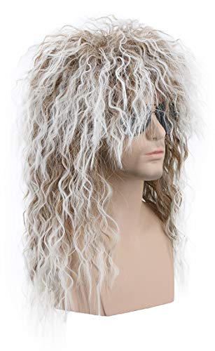 Karlery Men and Women Long Curly Brown Gradient White Wig for 70s 80s Rocker Mullet Party Funny Costume Wig
| Karlery M