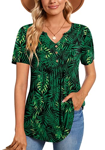 Cathy Women's Short Sleeve Tunic Tops Henley Shirt V Neck Button Up Blouse Casual Pleated Basic Pullover
| Cathy Women'