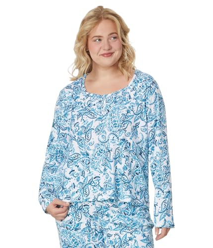 Karen Neuburger Women's Plus Size Cozy Long Sleeve Henley Pajama Set for NightwearComfortable Sleepwear with Pockets and